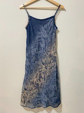 Vintage 90s Y2K Summer Slip Dress Blue Floral Print Vacation Fairy Beach Boho